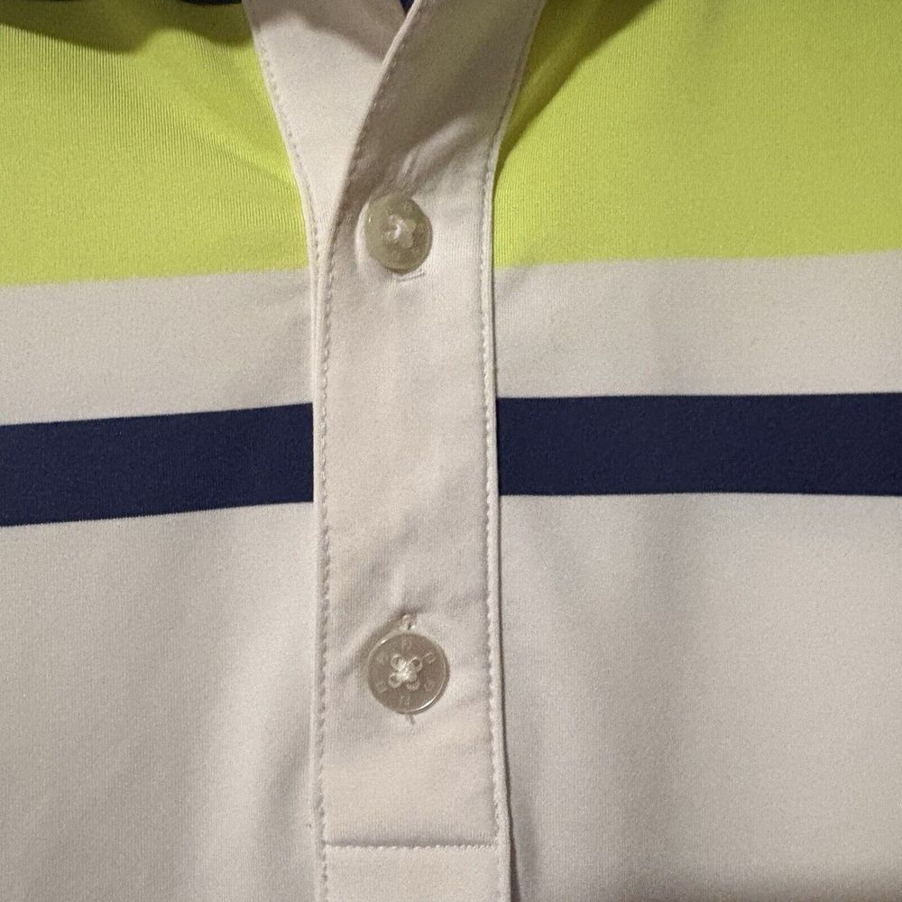 FootJoy FJ Lisle Self Collar Golf Polo Mens Sz M Citrus Green/Blue - Color block - Picture 6 of 12